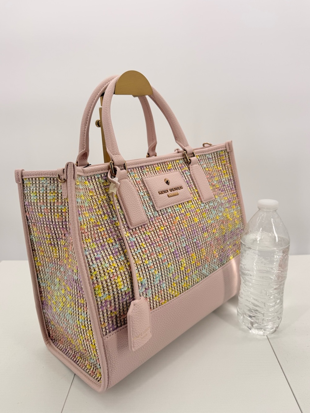 KURT GEIGER LONDON Chiswick Top Handle Tote Bag Pastel Pink Woven - Picture 6 of 10